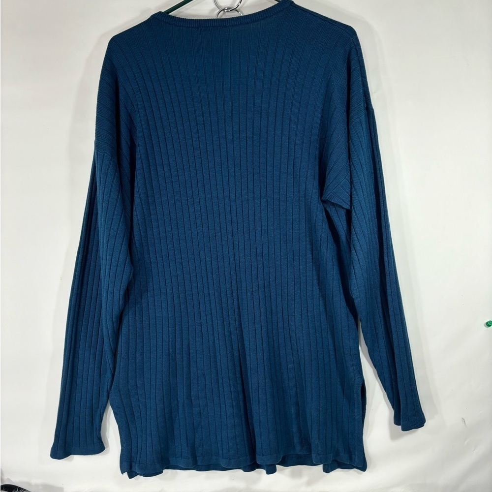 Tunic Length Navy Blue Wide Ribbed Knit Long Sleeve Sweater Size 22W - Picture 2 of 4
